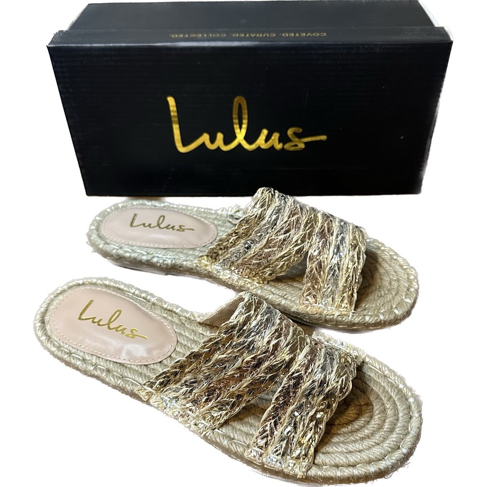 Lulus Slide Sandals Women Size 6.5 Sorana Natural Multi Metallic Espradille